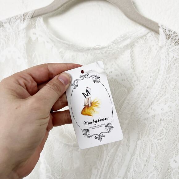 [Costyleen] White Fringe Hem Scoop Neck Sheer Beach Swim Coverup NWT Sz Medium M - Picture 10 of 11